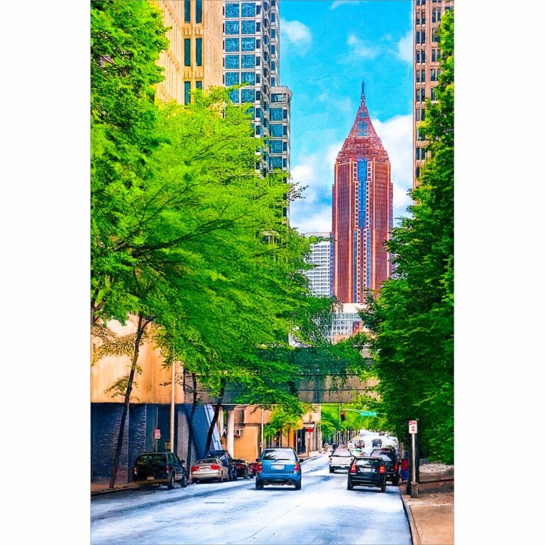 Bank of America Plaza art print featuring a scenic view of the skyscraper from Peachtree Center