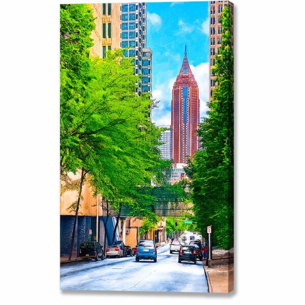 Bank of America Plaza canvas print featuring a scenic view of the skyscraper from Peachtree Center