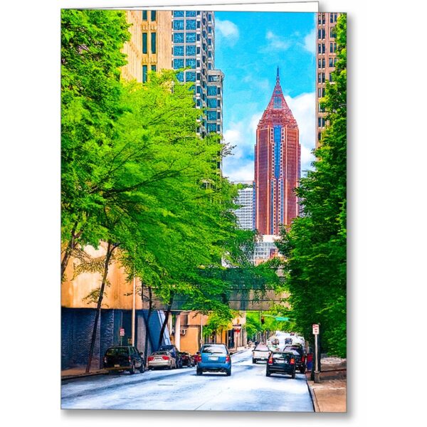 Bank of America Plaza greeting card featuring a scenic view of the skyscraper from Peachtree Center
