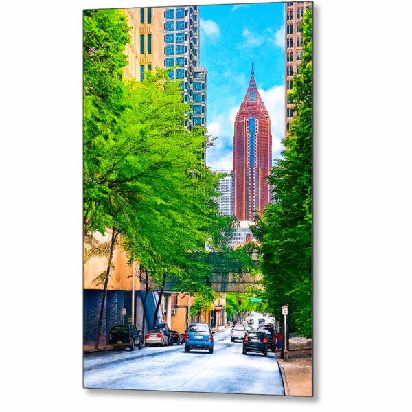 Bank of America Plaza metal print featuring a scenic view of the skyscraper from Peachtree Center