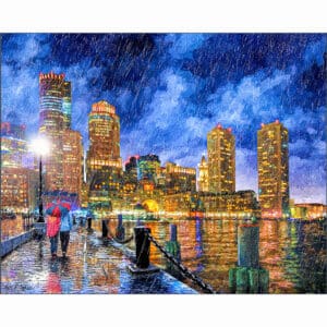 Boston Rain - Fan Pier Skyline View Art Print