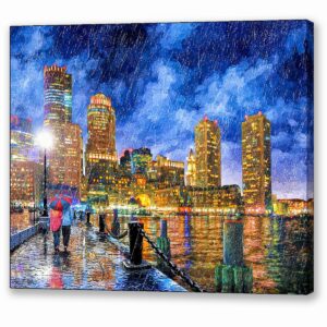 Boston Rain - Fan Pier Skyline View Canvas Print