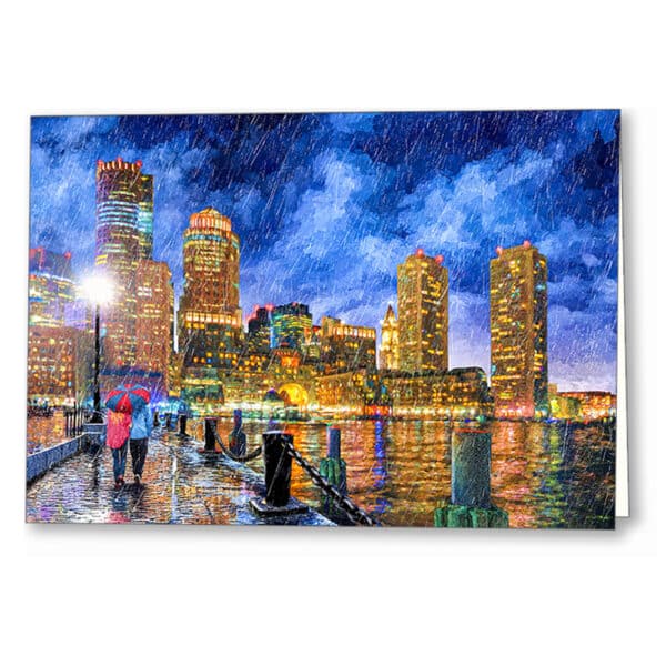 boston-rain-fan-pier-skyline-view-greeting-card