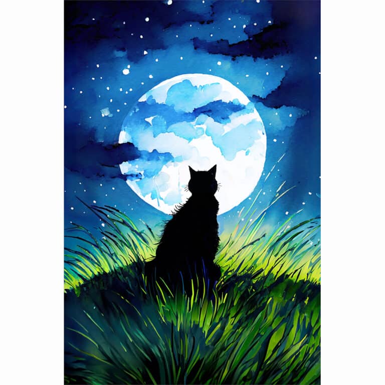 Cat Silhouette – Beautiful Full Moon Art Print