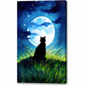 Cat Silhouette - Beautiful Full Moon Canvas Print