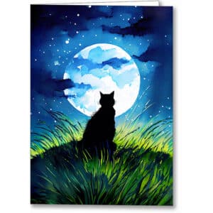 Cat Silhouette - Beautiful Full Moon Greeting Card