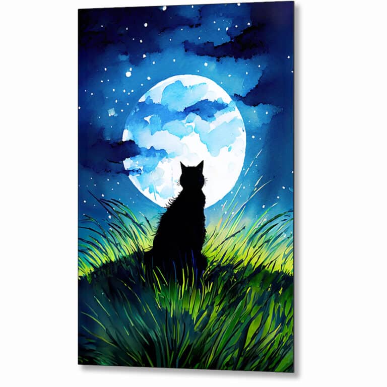 Cat Silhouette – Beautiful Full Moon Metal Print