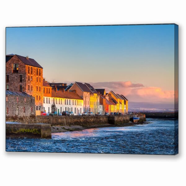 Galway Photographic canvas print featuring the Long Walk With beautiful sunset light