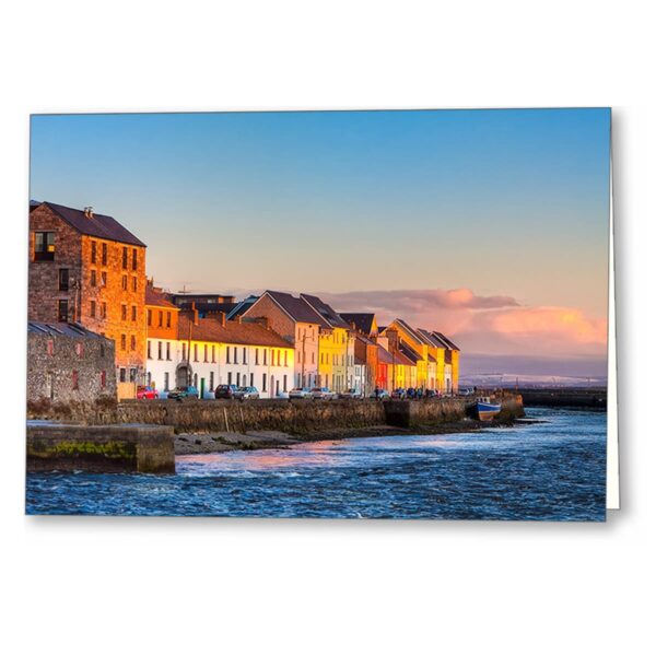 Galway Photographic greeting card featuring the Long Walk With beautiful sunset light