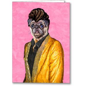 Elvis Pugsley - Whimsical Pug Greeting Card