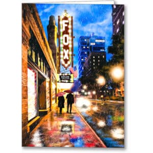 Fox Theatre At Night - Rainy Atlanta Greeting Card