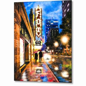 Fox Theatre At Night - Rainy Atlanta Metal Print