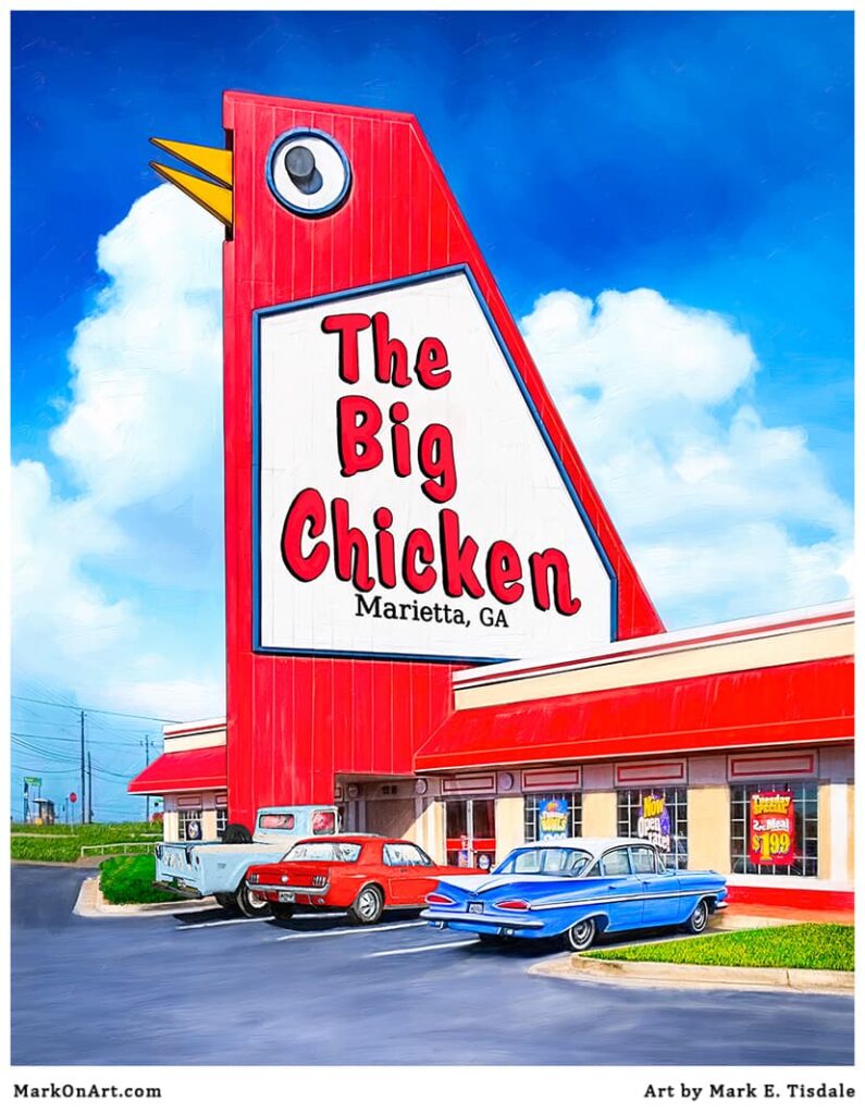 Digital Art of the Landmark Big Chicken - a Marietta Roadside Attraction