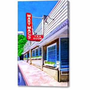 Old Atlanta canvas print that features the front facade and sign of a genuine classic Midtown Atlanta Resturant, Mary Mac's Tea Room which has operated in the same spot since 1945.