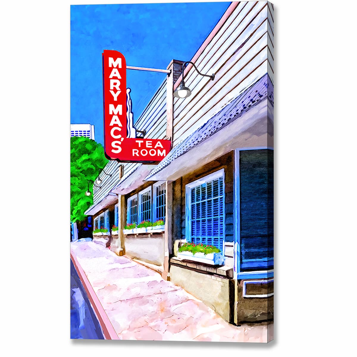 Old Atlanta canvas print that features the front facade and sign of a genuine classic Midtown Atlanta Resturant, Mary Mac's Tea Room which has operated in the same spot since 1945.