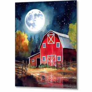 Old Red Barn under Full Moon Metal Print