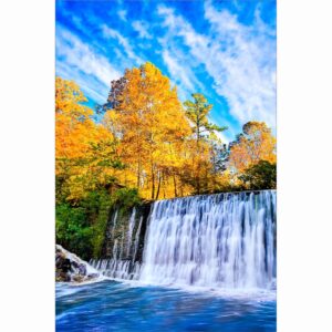 Georgia Fall Color Art Print featuring the beautiful Roswell Mill Dam on an autumn morning