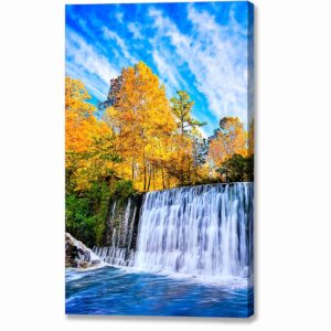 Georgia Fall Color Canvas Print featuring the beautiful Roswell Mill Dam on an autumn morning