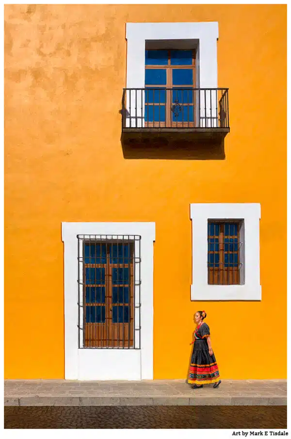 Spanish Colonial Architecture in Puebla Mexico - Golden Mexican Art Print by Mark Tisdale