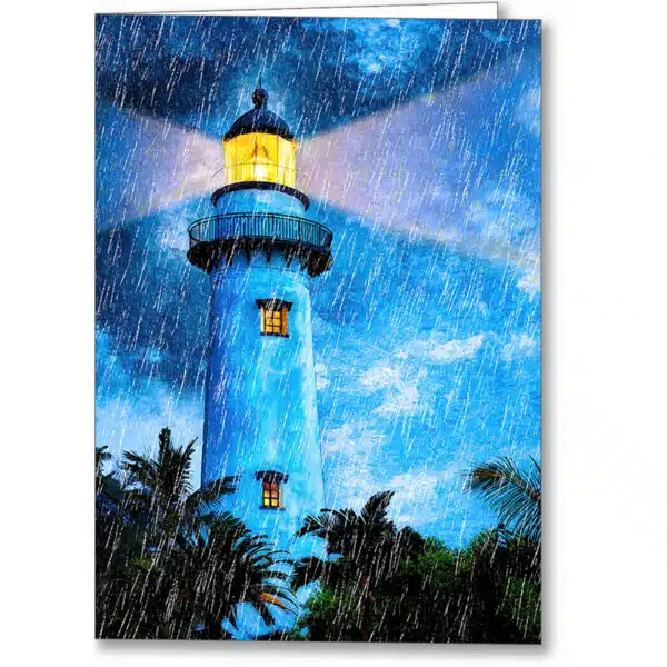 st-simons-island-lighthouse-at-night-georgia-greeting-card