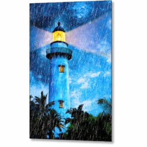 St Simons Island Lighthouse At Night - Georgia Metal Print