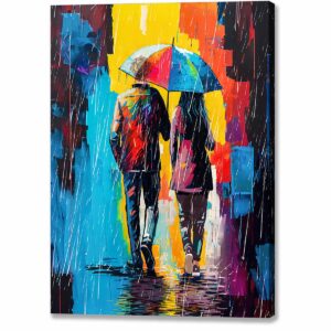 colorful and romantic couple under an umbrella canvas print