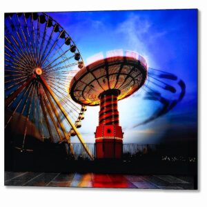 Chicago Waterfront Metal Print showing a wave swinger ride in motion at a Chicago amusement park