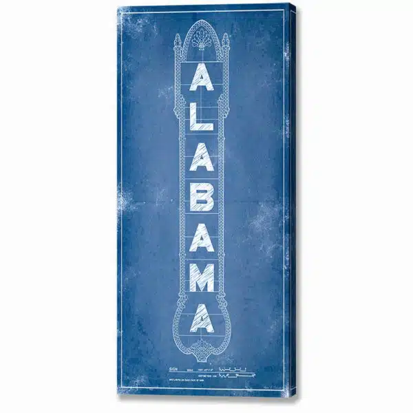 Alabama Theatre Marquee Blueprint - Canvas Print With Mirror Wrap