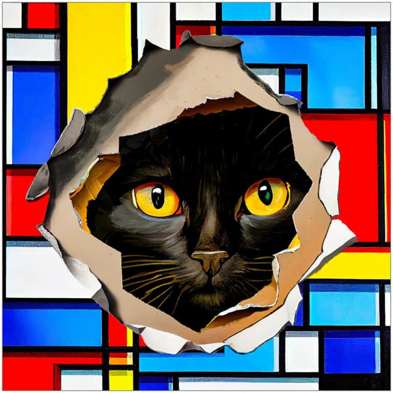 Black Cat Antics – Mondrian Style Art Print