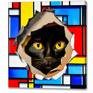 Black Cat Antics - Mondrian Style Canvas Print