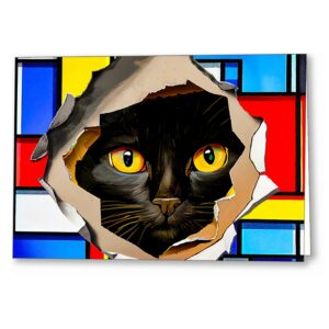 Black Cat Antics - Mondrian Style Greeting Card
