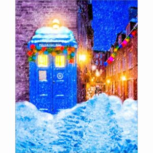 Blue Police Box - British Christmas Art Print