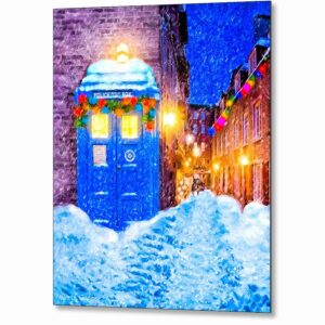 Blue Police Box - British Christmas Metal Print