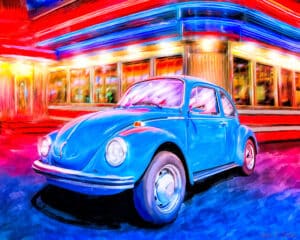 Blue Volkswagen Bug - Classic Car Art Print