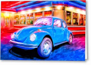 Blue Volkswagen Bug - Classic Car Greeting Card