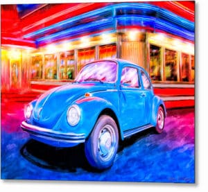 Blue Volkswagen Bug - Classic Car Metal Print
