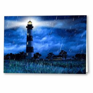 Bodie Island Lighthouse - Rainy Night Greeting Card