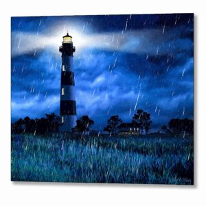 Bodie Island Lighthouse - Rainy Night Metal Print