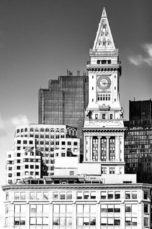 Boston Clock Tower - Black and White Art Print