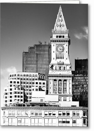 Boston Clock Tower - Black and White Greeting Card