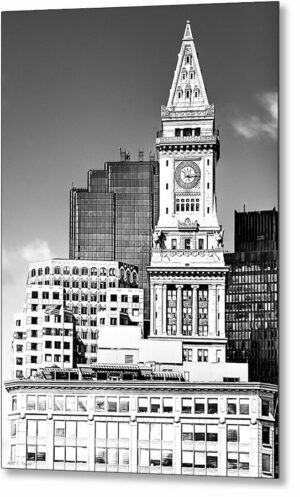 Boston Clock Tower - Black and White Metal Print