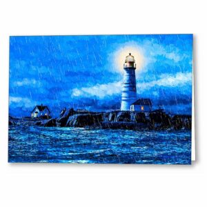 Boston Light In The Rain - Lighthouse Greeting Card