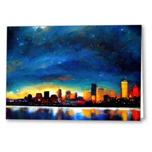 Boston Skyline - Abstract Night Sky Greeting Card