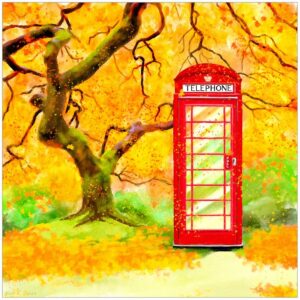 Britain In Autumn - Red Telephone Box Art Print