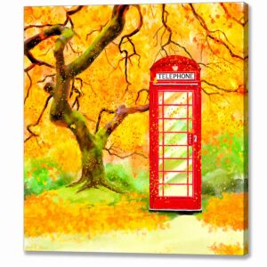 Britain In Autumn - Red Telephone Box Canvas Print
