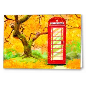 Britain In Autumn - Red Telephone Box Greeting Card