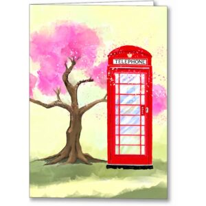 Britain in Spring - Red Telephone Box Greeting Card