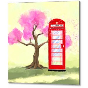 Britain in Spring - Red Telephone Box Metal Print