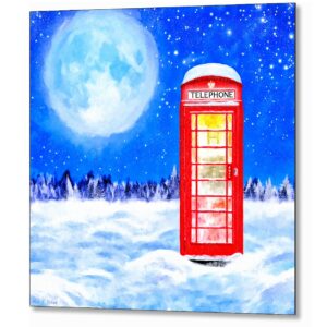 Britain In Winter - Red Telephone Box Metal Print
