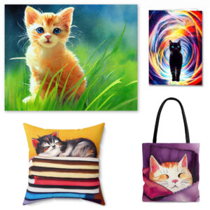 Whimsical Cat Art & Pop Art Style Feline Home Decor